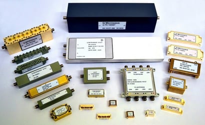 When a bandpass filter design is finalized, it creates a high quality filter. Photo shows an array of finished RF filter types