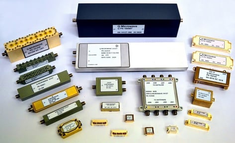 When a bandpass filter design is finalized, it creates a high quality filter. Photo shows an array of finished RF filter types