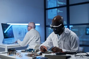 RF engineers in a lab