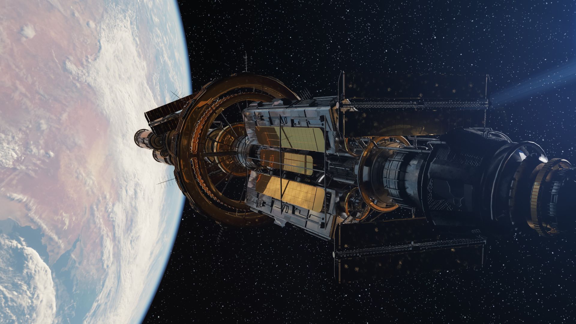 Space station orbiting the Earth