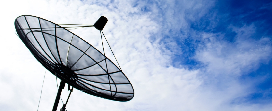 A mesh satellite dish, which uses a Band Stop Filter Circuit to eliminate signal interference.